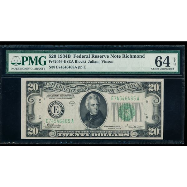 1934B $20 Richmond FRN PMG 64EPQ