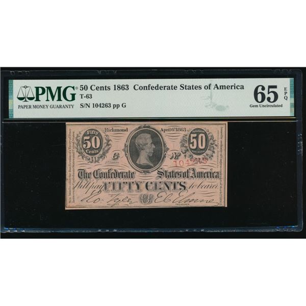 50 Cent 1863 T-63 Confederate PMG 65EPQ