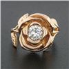 Image 2 : New Handmade 18k Pink Gold 0.72 ctw Round Diamond Rose Flower & Engraved Leaf Ri