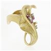 Image 6 : Large Vintage 18K Gold Ruby & Diamond Textured Overlap Multi Leaf Cocktail Ring