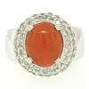 Image 1 : 14k White Gold Oval Cabochon Red Coral Ring w/ 2.10 ctw Diamond Halo