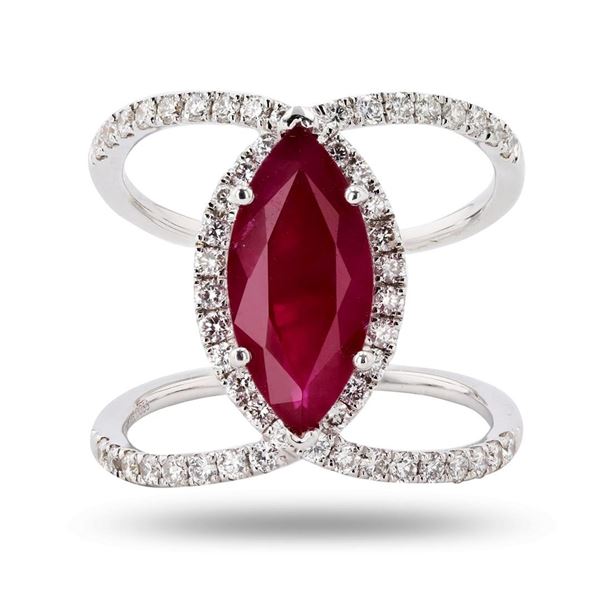 3.13 ctw Ruby and 0.66 ctw Diamond 18K White Gold Ring