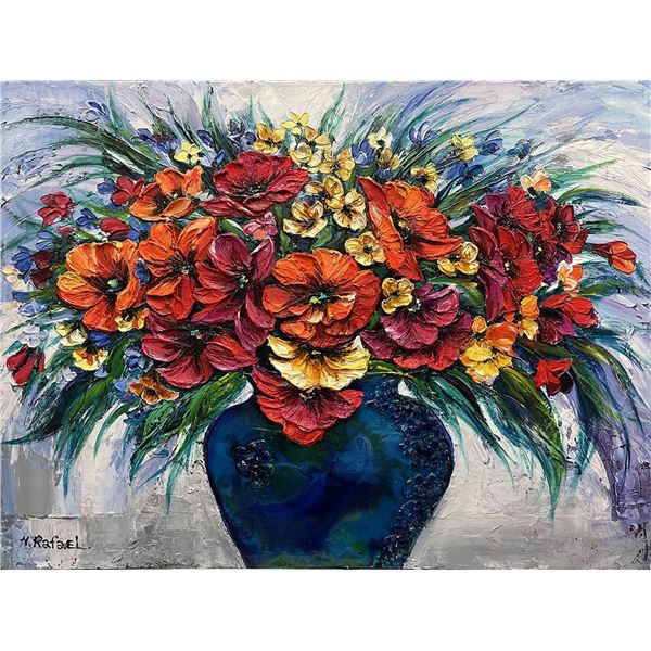 Flowers In A Blue Vase By Yana Rafael