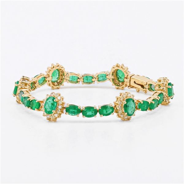 12.17 ctw Emerald and 1.42 ctw Diamond 14K Yellow Gold Bracelet