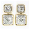 Image 1 : 18k Two Tone Gold 3.60 ctw Princess Round Diamond Large Dual Square Drop Earring