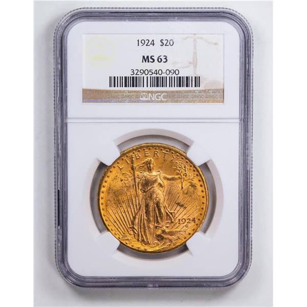1924 $20 Double Eagle Gold Coin NGC MS63