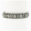 Image 4 : Antique Art Deco 14k White Gold 3.60 ctw Diamond & Emerald Filigree Line Bracele