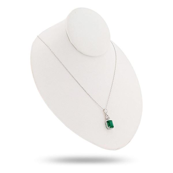 4.54 ctw Emerald and 0.31 ctw Diamond 14K White Gold Pendant/Necklace