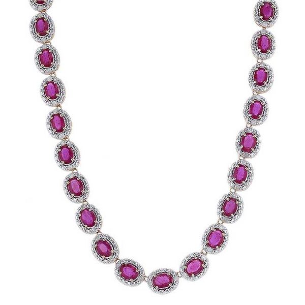 30.88 ctw Ruby and 2.91 ctw Diamond 925 Silver Necklace