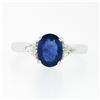 Image 6 : 18K White Gold 2.21 ctw GIA Oval Sapphire & Trillion Diamond 3 Three Stone Ring