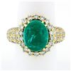 Image 2 : Vintage 18k Gold 11.08 ctw AGL Oval Cabochon Emerald & Pave Diamond Cocktail Rin