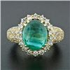 Image 3 : Vintage 18k Gold 11.08 ctw AGL Oval Cabochon Emerald & Pave Diamond Cocktail Rin
