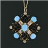 Image 6 : Antique Victorian 18k Gold Mine Diamond Turquoise & Black Enamel Open Pendant