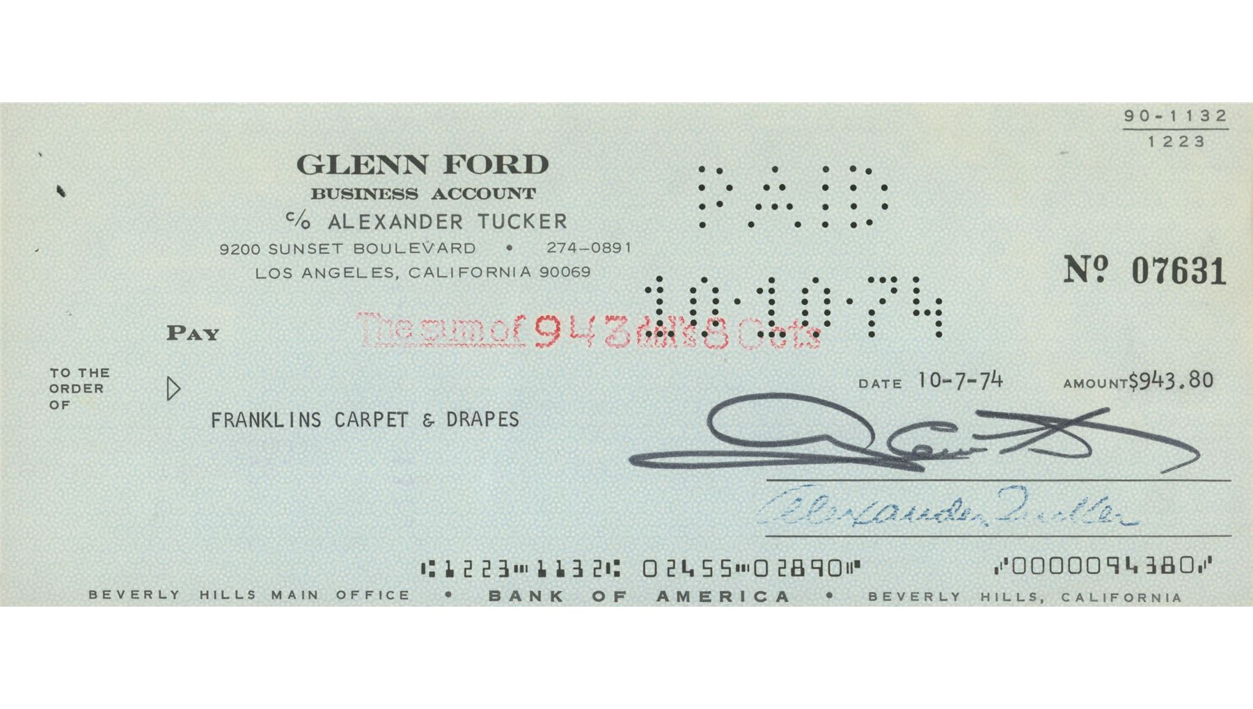 Glenn Ford signed check