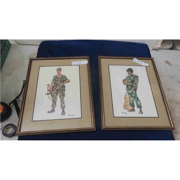 2 Framed Military Prints - JC Boulzy 13" x 16" 