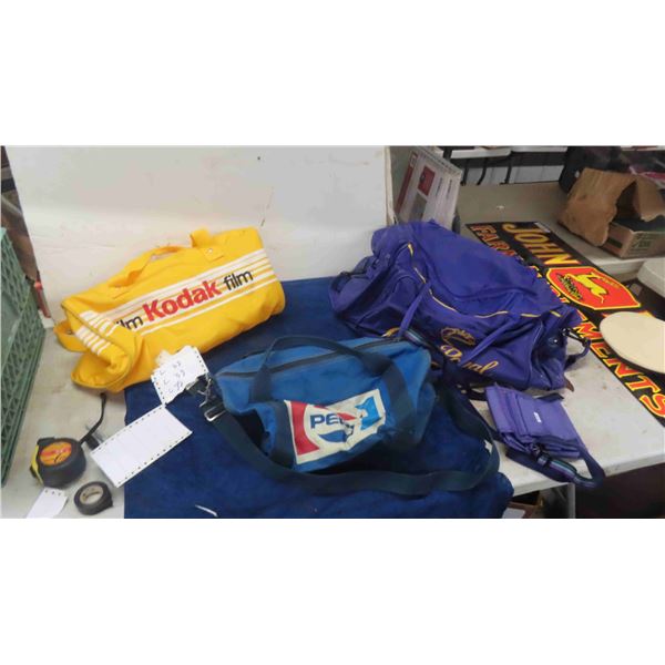 3 Duffle Bags ; Crown Royal, Pepsi, Kodak