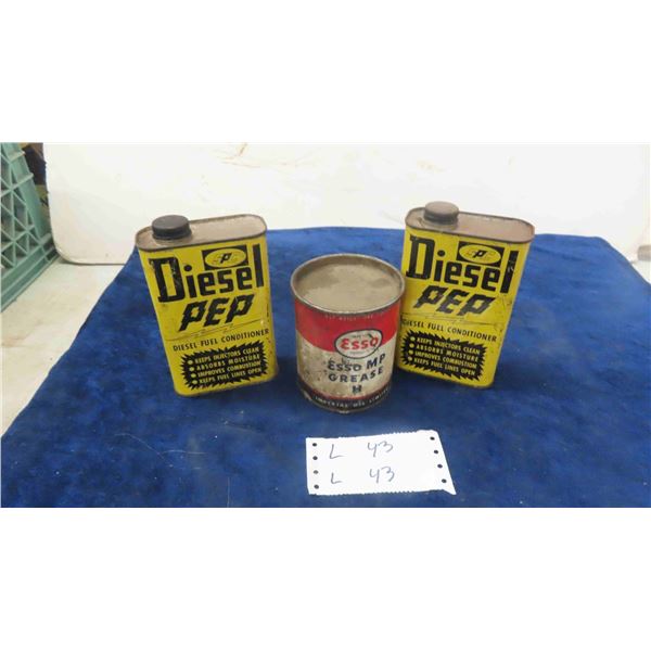 Esso Grease Can, 2 SPC Diesel Pep Fuel Conditioner Tins
