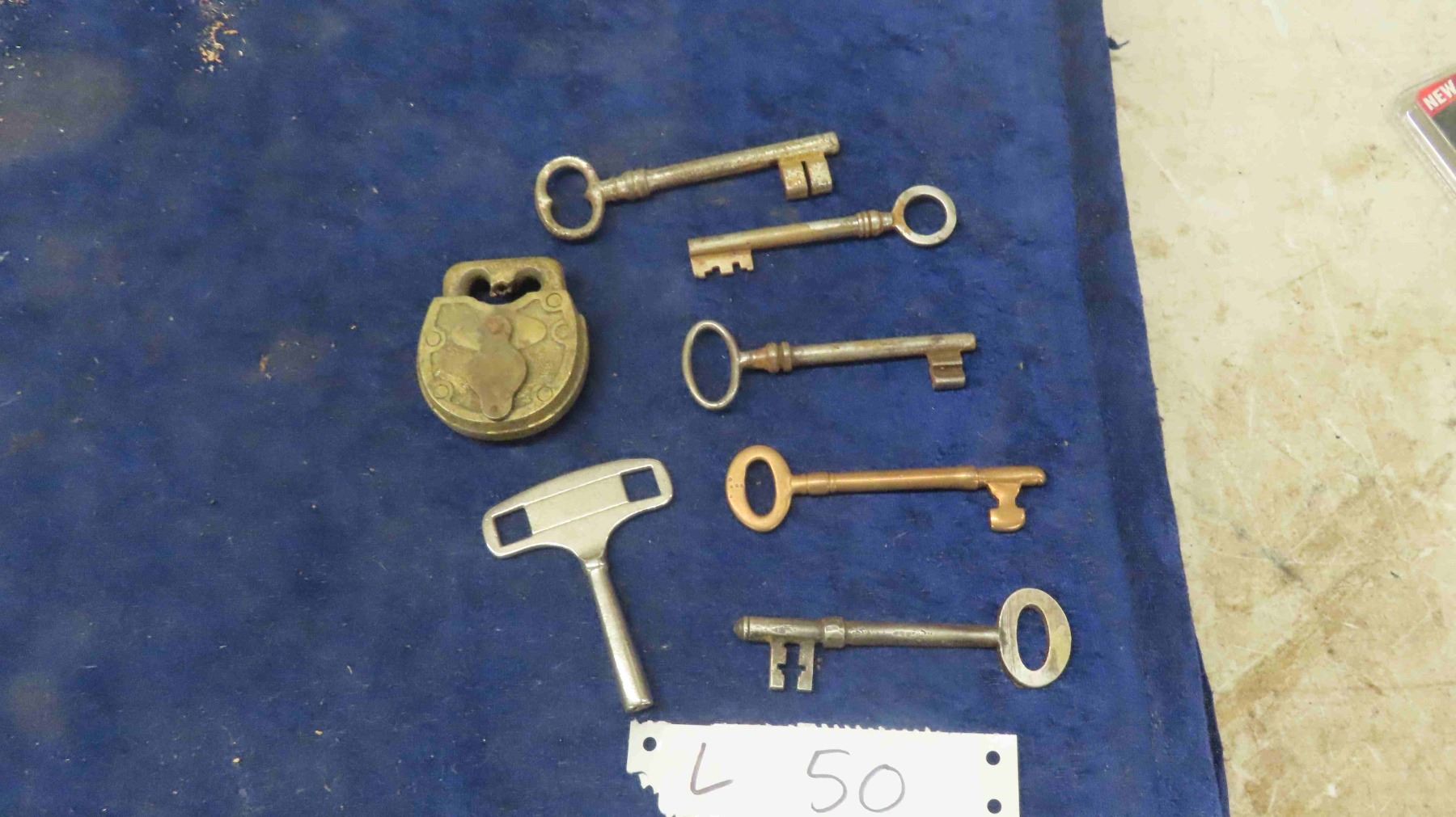 Brass Vintage Padlock & Skeleton Keys