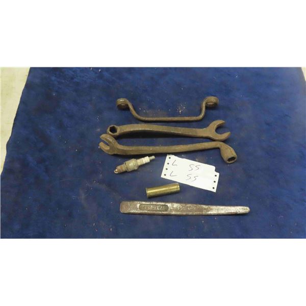 Goodyear Motorcycle Tire Pry- Vintage, Schader Universal Air Gauge, Old Wrenches 