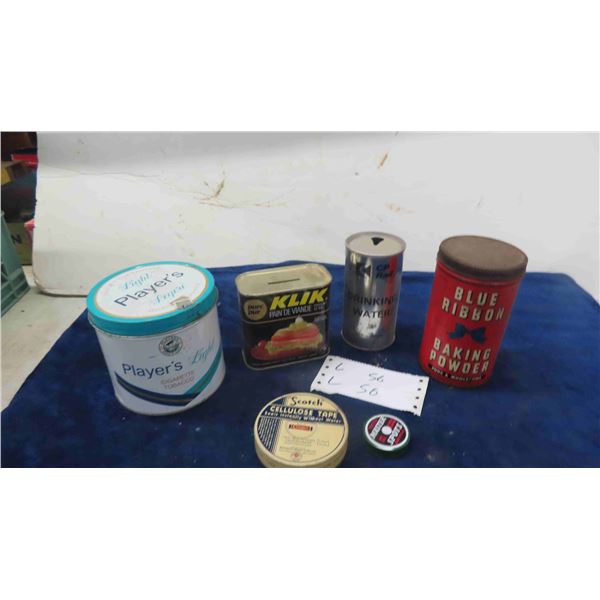 Blue Ribbon Tin, Klik Tin Bank, CP Rail Drinking Water Can, Player's Tin, plus more