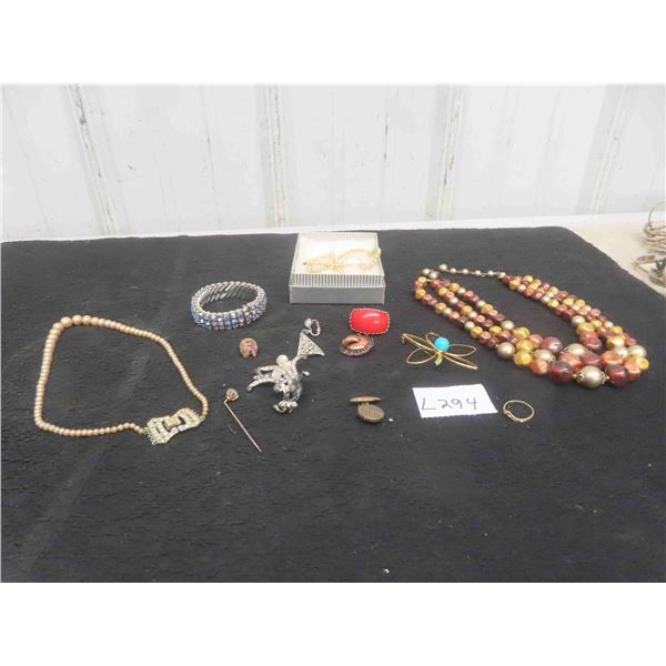 Vintage Pieces of Jewelry ; Bracelet, Brooch, Necklace & Gold Ring with 14KT Marking