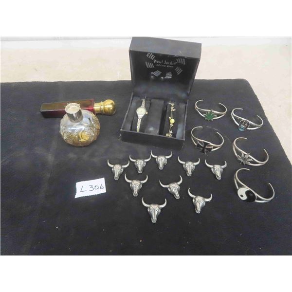 New Old Stock Ladies Watch + Bracelet, 2 Empty Perfume Bottles, 9 Speciality 