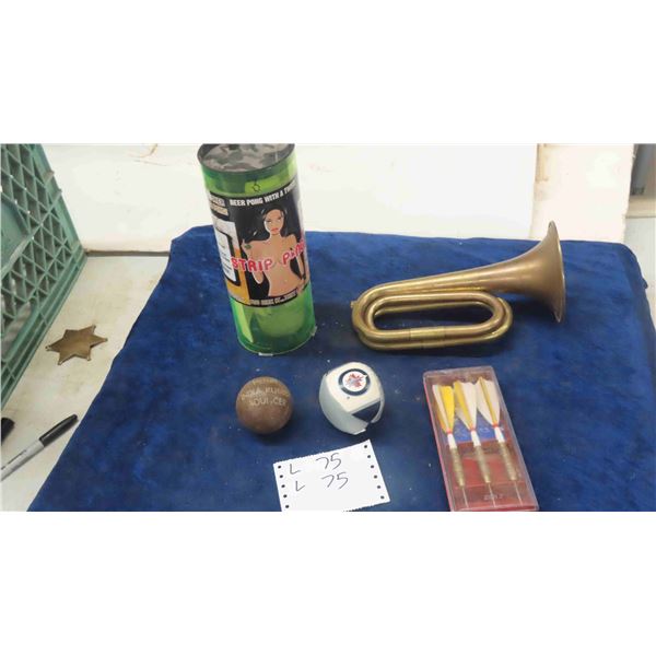 Brass Horn, Viceroy India Rubber Bouncer, Darts, Strip Pong Game