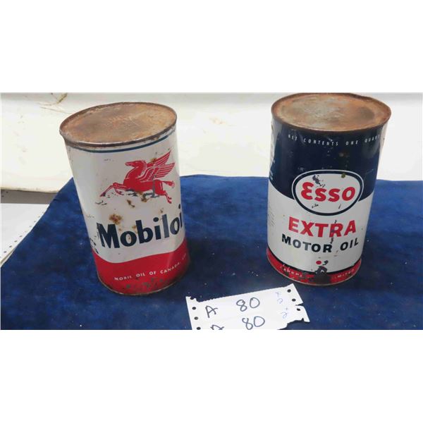 2 Quart Cans Full of Product; Esso Extra & Mobil Oil