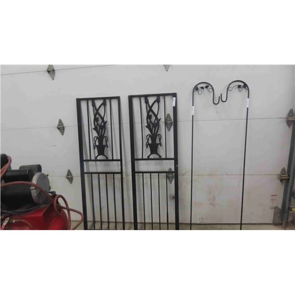 2 Shepards Hook Plant Holders & Metal Trellis Pieces 19" x 62"