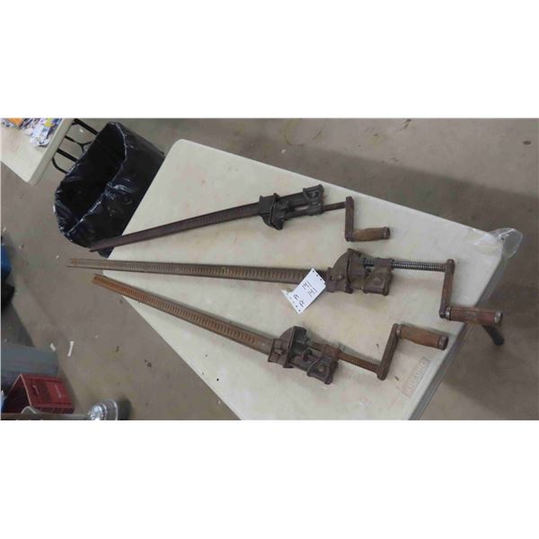 3 Vintage Wooden Clamps ; (2) 36" + (1) 48" 
