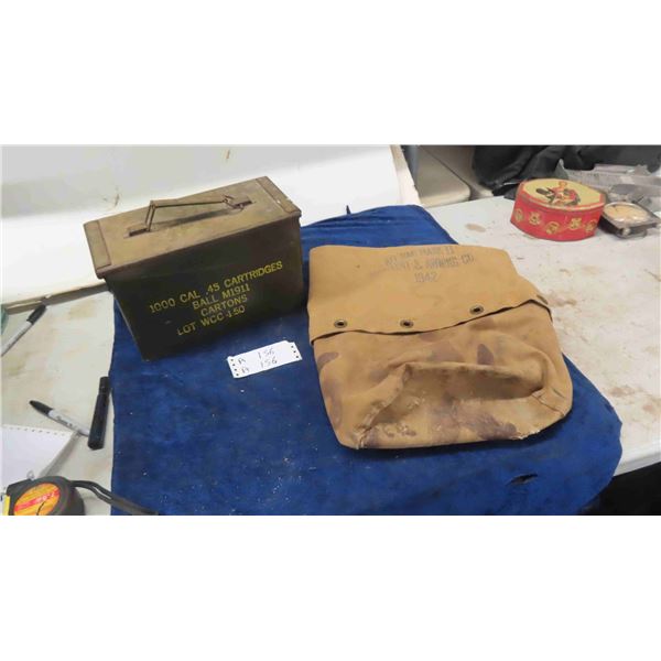 Military Metal Ammo Case & 1942 Canvas Tent Bag