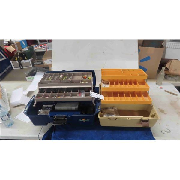 2 Fishing Tackle Boxes - 1 Fairly Full, Other Barley Full ; Lures, Hooks, Fillet Knife, 