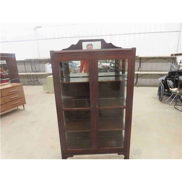 Oak 2 Door China Cabint with Key Side Glass + Mirrored Topper 16  x 36  x 68 