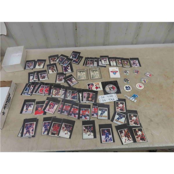 60 O-Pee-Chee 1982 Stickers, 2 Carol Vadnais Cards, 5 POGS, Metal Pittsburgh 