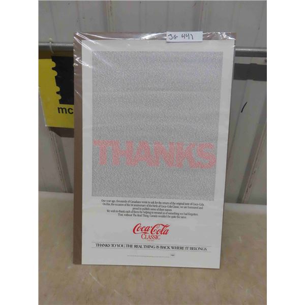 The Return of the Original Taste of Coca-Cola Poster Included on reverse is a form