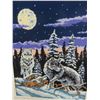 Image 2 : Embroidered Picture of 2 Wolves with Matte + Frame - no glass 19" x 23"