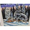 Image 4 : Embroidered Picture of 2 Wolves with Matte + Frame - no glass 19" x 23"