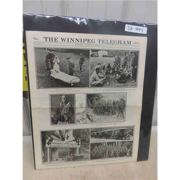 The Winnipeg Telegram of the First World War Dated Saturday Nov. 6th, 1915