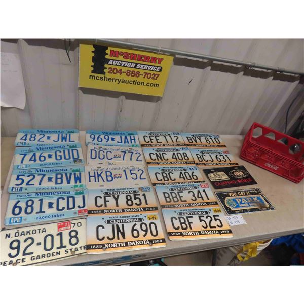 License Plates 1970 to 1990 ; North Dakota, Minnesota, Park Pontiac, BC, Camping 