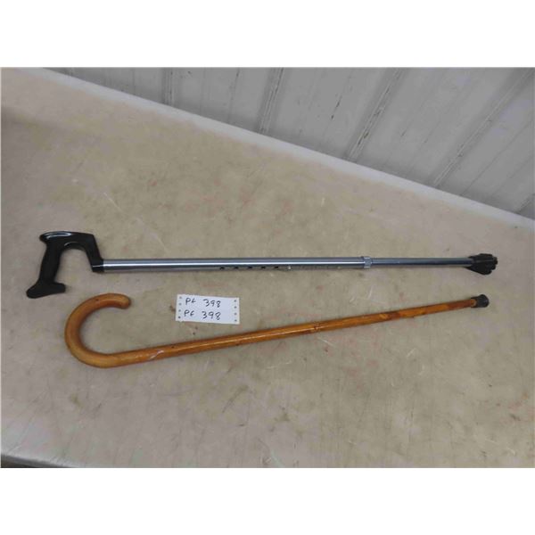2 Walking Canes ; Wood + Adjustable Stainless Steel
