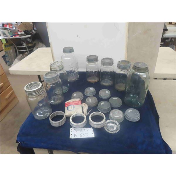 8 Good Old Sealer Jars ; Ball Midwest, Perfect Set & Extra Lids, Ball Porcelain