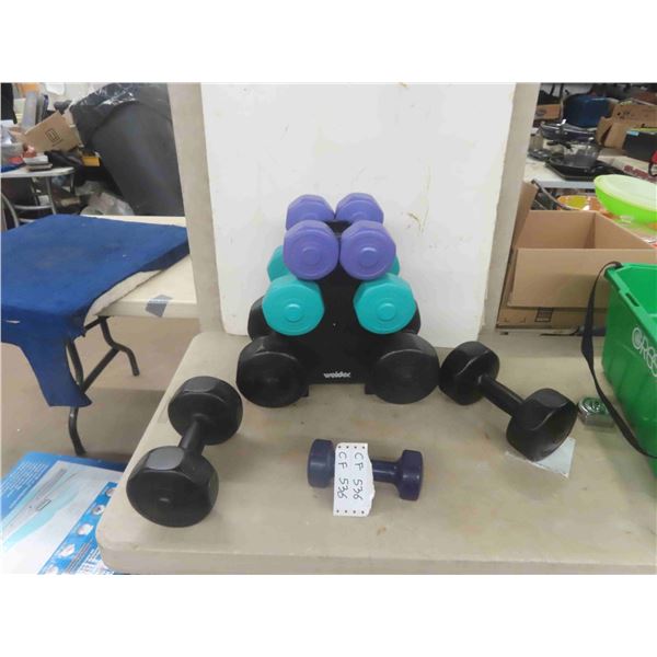Weider Dumb Bell on Stand ; (2)  10lb, (2) 8lb, (2) 5lb, (2) 3lb, (1) 2lb