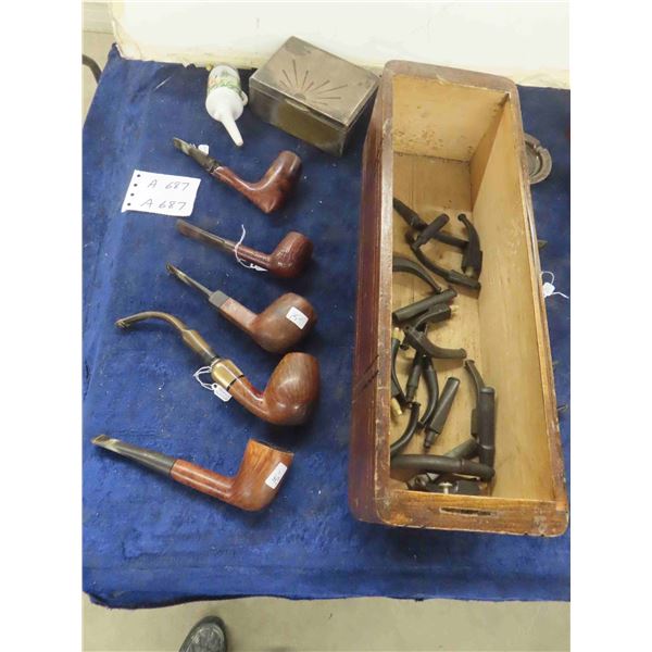 Assortment of Pipes (6) + Extra Mouthpiece, Case