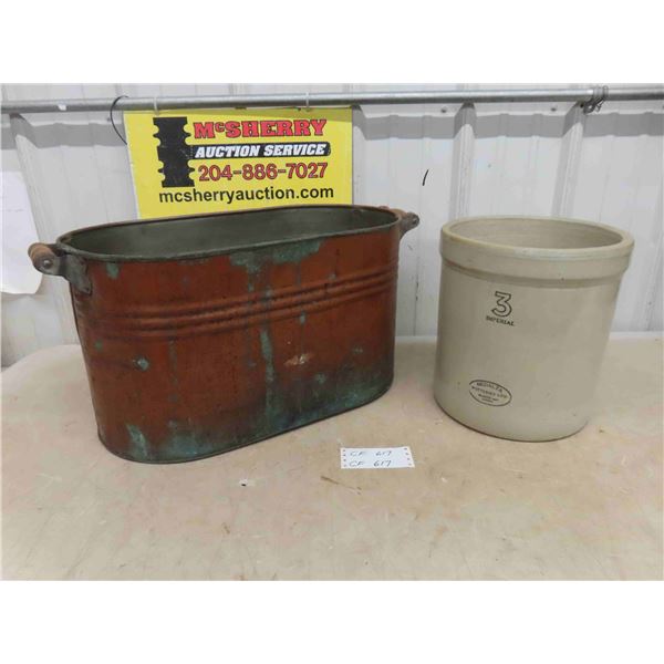 Medalta 3 Gal Crock, Copper Boiler 12" x 12" x 24"