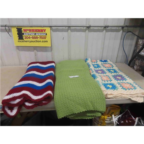 3 Knitted/ Crochet Blanket ; 58  x 74  , 51  x 58  , 57  x 86 