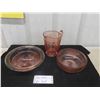 Image 1 : 3 pcs Pink Depression Glass Pitcher & 2 Serving Bowls