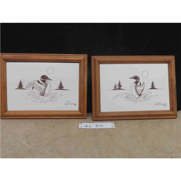 (2) Wooden Framed Pictures ' Loon' by Elton Spence