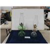 Image 1 : 2 Oil Lamps ; Clear + Green Depression Glass + Extra Chimney
