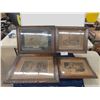Image 1 : 4 Antique Prints in Matching Wooden Framed - Largest Glass Cracked Pictures- 17" x 22"