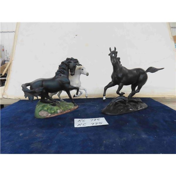 2 Franklin Mint Black Beauty Porcelain Statues by Pamela Du Boulay; 9" x 12" + 7.5" x 9"